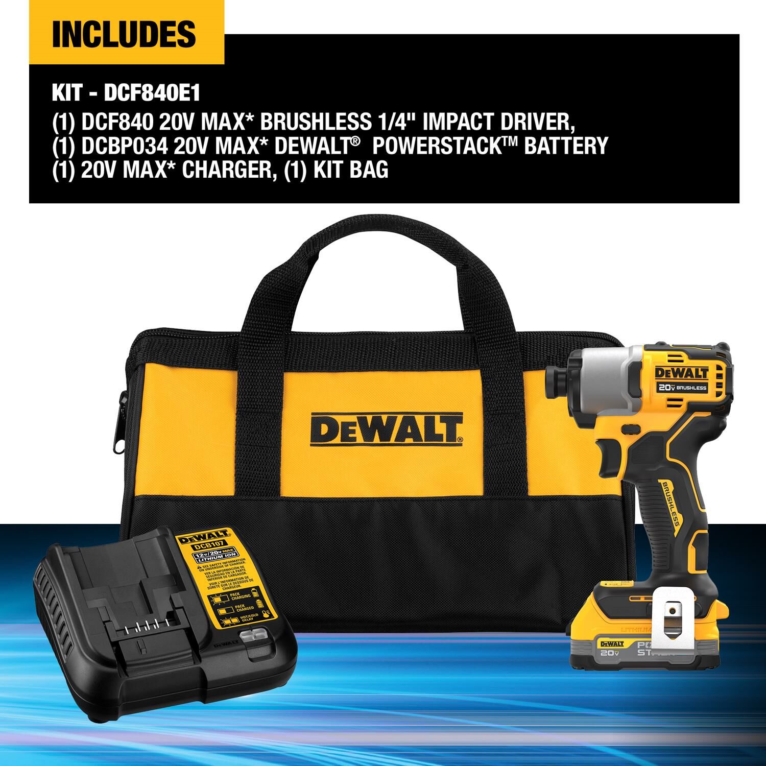 DeWALT  20V MAX* Brushless 1/4- In Impact Driver PowerStack Kit
